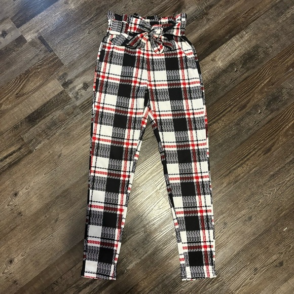 Pants - Plaid High-Waisted Pants with Bow, size S